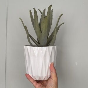 Modern White Planter with Green fake realistic looking Succulent